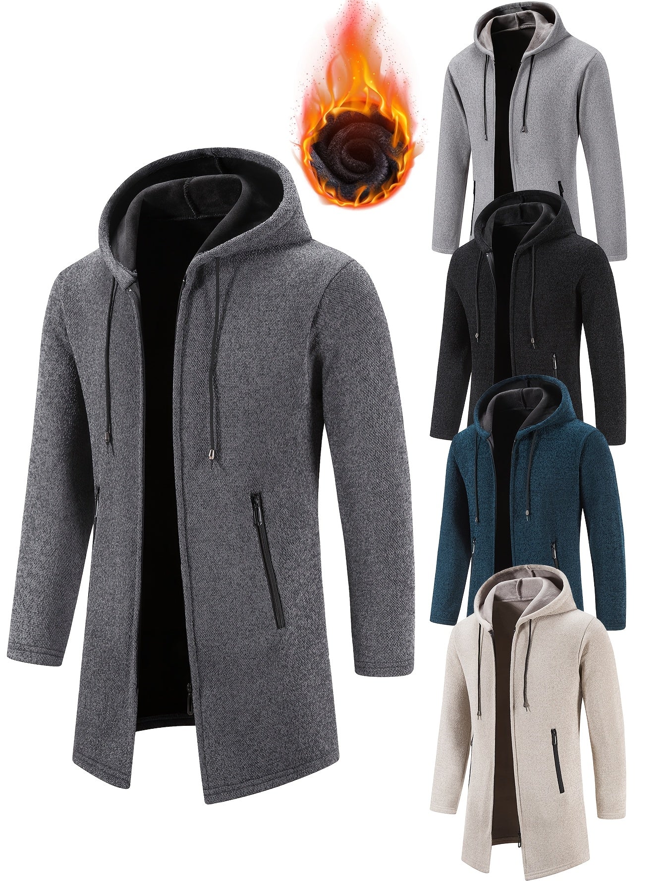 Men's Fleece Lined Zip Up Hoodie Jacket With Pockets Slim Fit Coat For Cold Weather Outerwear