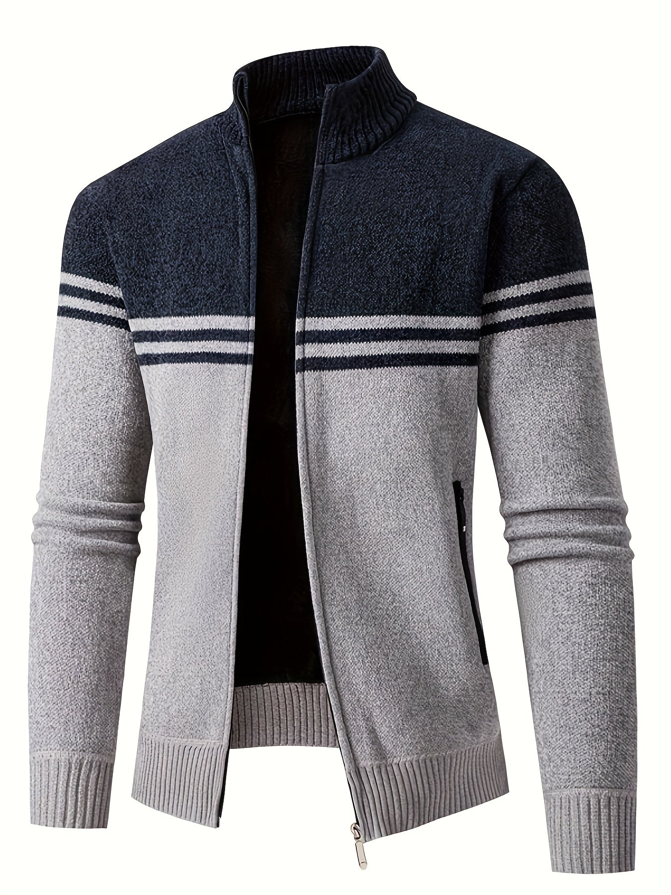 Mens Slim Fit Zip Up Cardigan Jacket Thick Warm Knit Coat With Full Zip Front For Office And Formal Wear