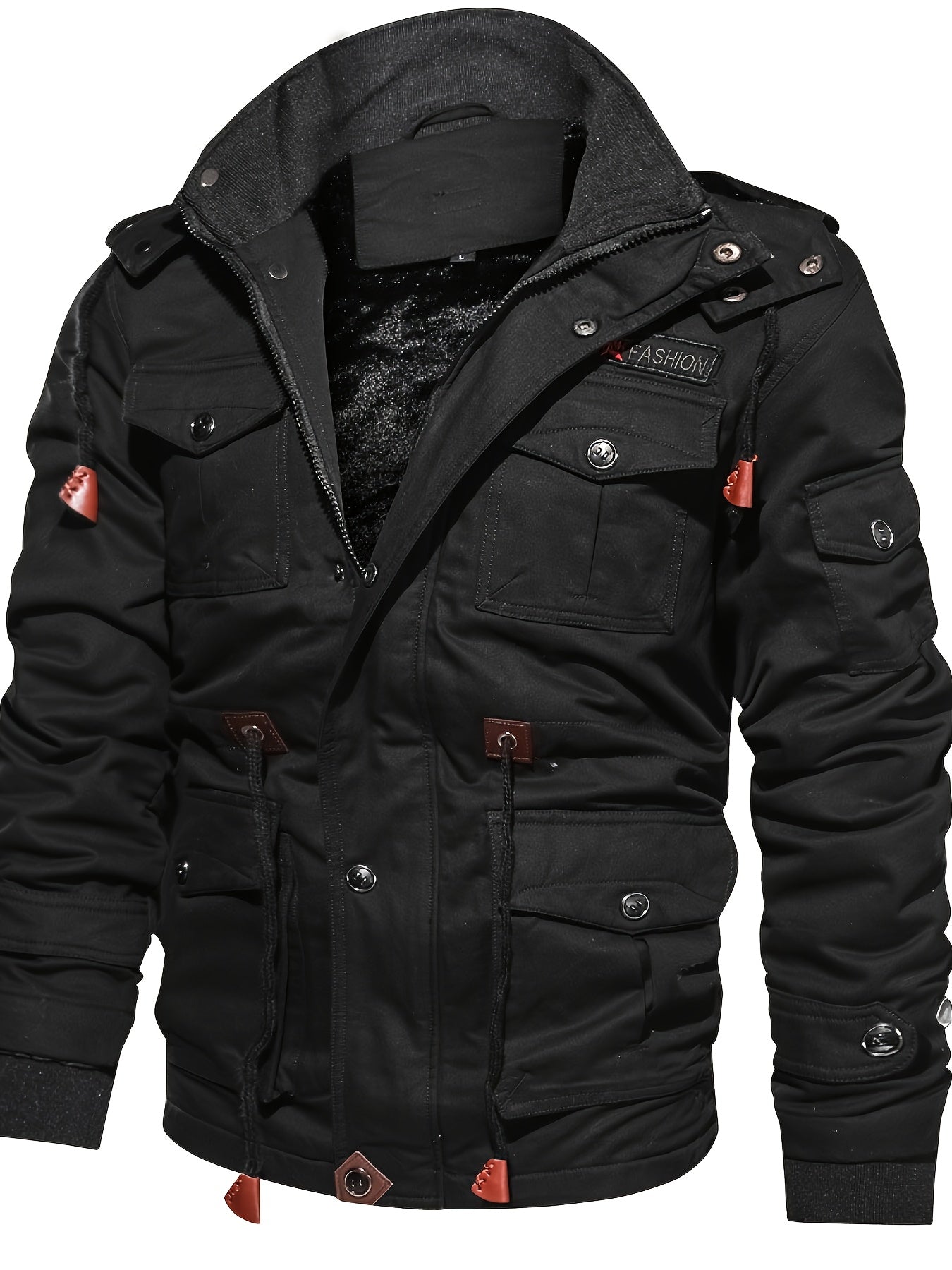 Mens Heavy Duty Hooded Winter Coat With Fleece Lining And Zippered Pockets Machine Washable Outerwear