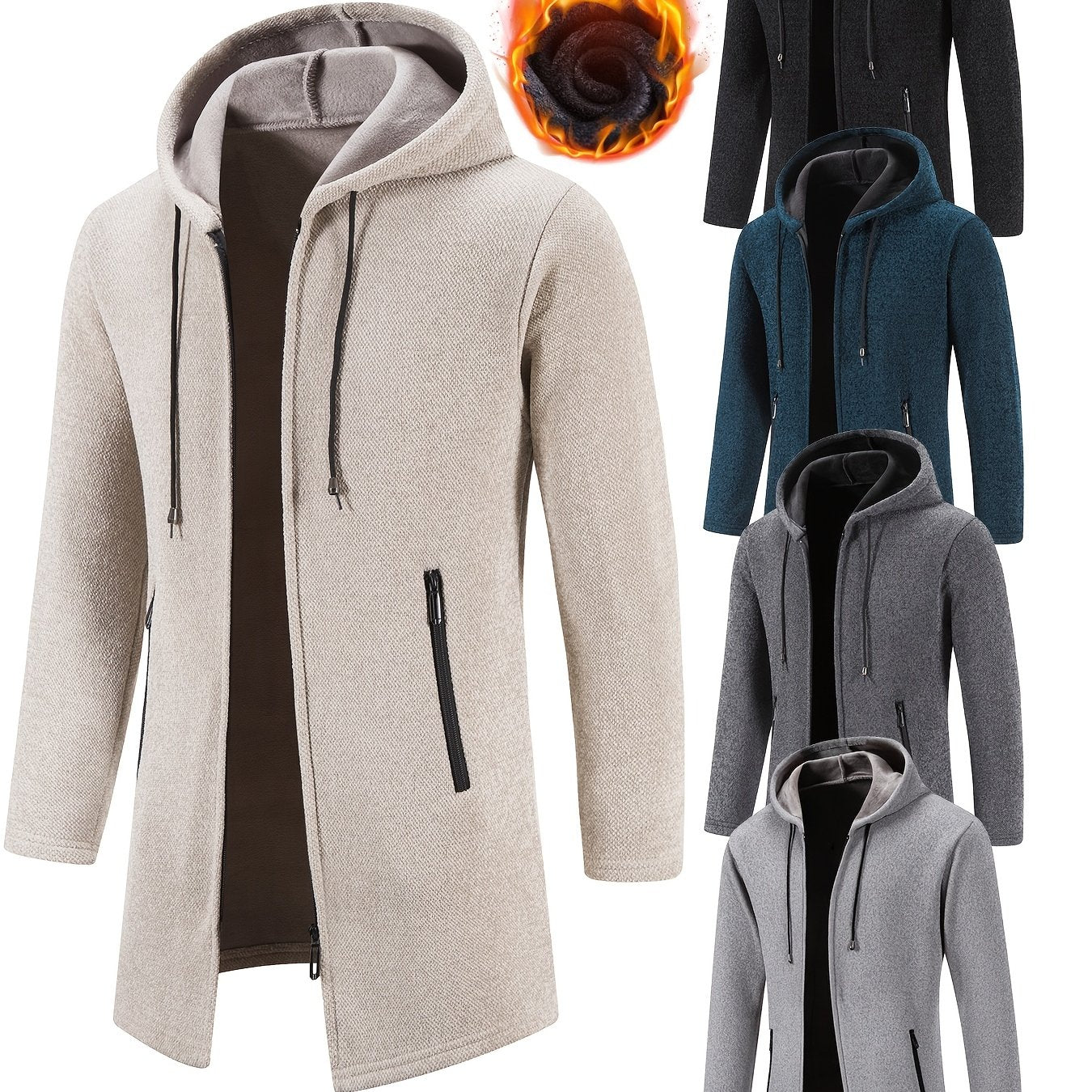 Men's Fleece Lined Zip Up Hoodie Jacket With Pockets Slim Fit Coat For Cold Weather Outerwear