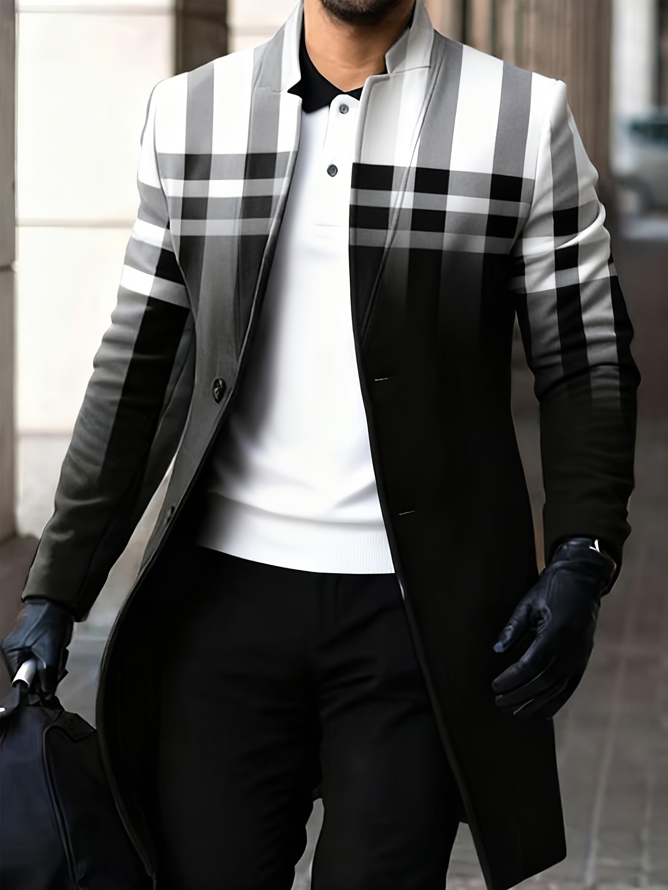 Men's Winter Windbreaker Jacket Stand Collar Coat Button Closure Machine Washable Outerwear Random Print