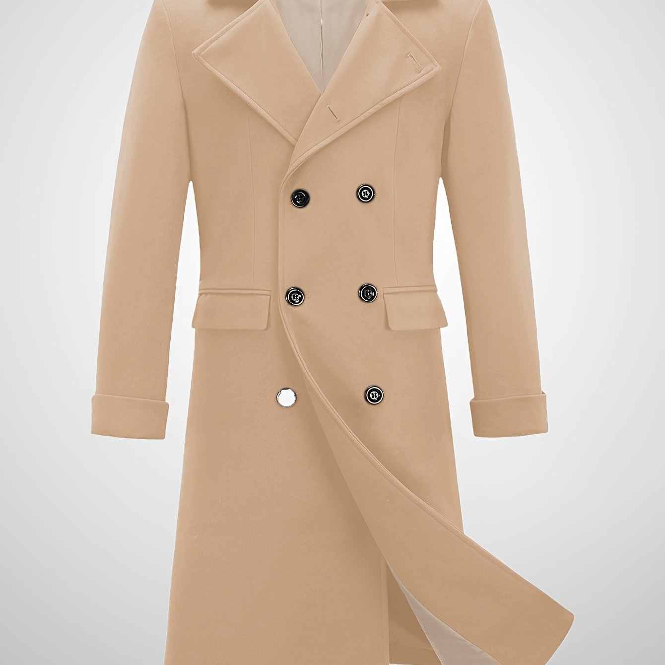 Mens Classic Long Trench Coat Double Breasted Pea Coat Warm Winter Overcoat With Pockets