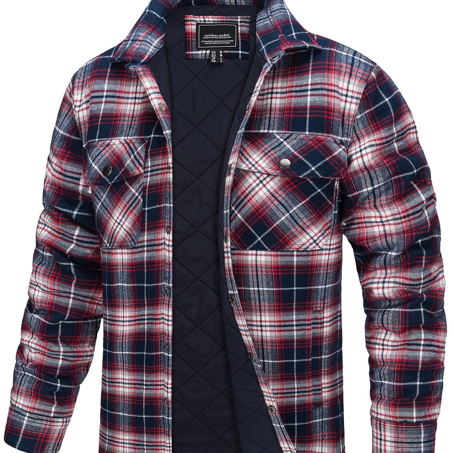 Mens Winter Shirt Jacket Flannel Thermal Windproof Insulated Zippered StoragePockets