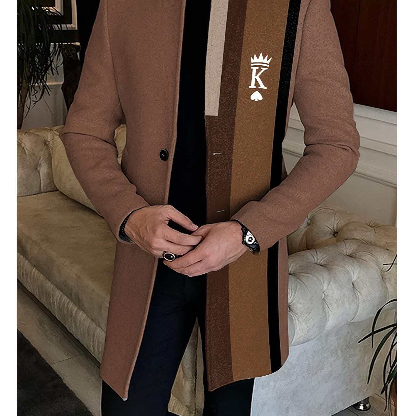 Men's Stand Collar Windbreaker Jacket With Spade Logo