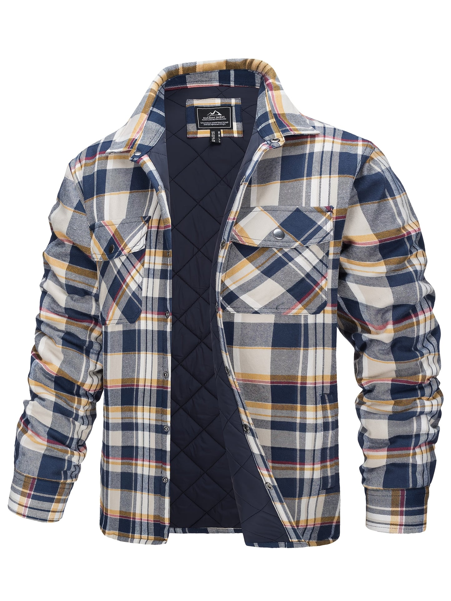 Mens Winter Shirt Jacket Flannel Thermal Windproof Insulated Zippered StoragePockets