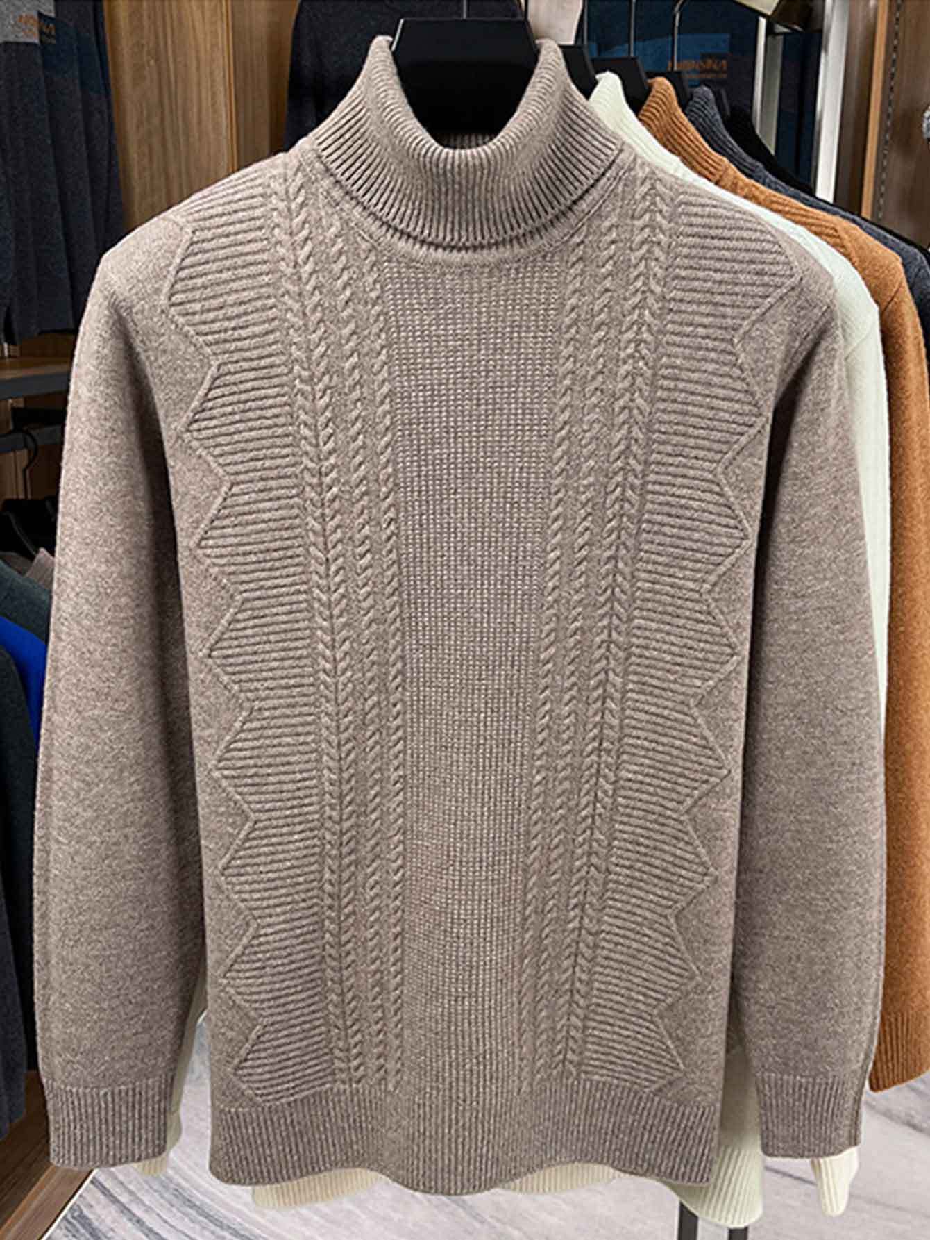 Mens 100 Percent Wool Heavyweight Winter Coat And Sweater With High Neck Turtleneck