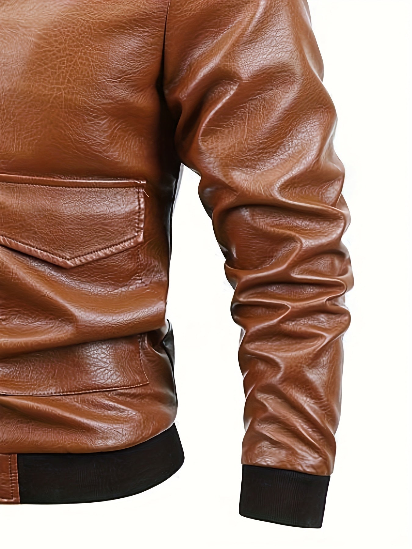 Men's Winter Flight Jacket Faux Leather Tactical Biker Style With Plush Lining And Windproof Full Zip