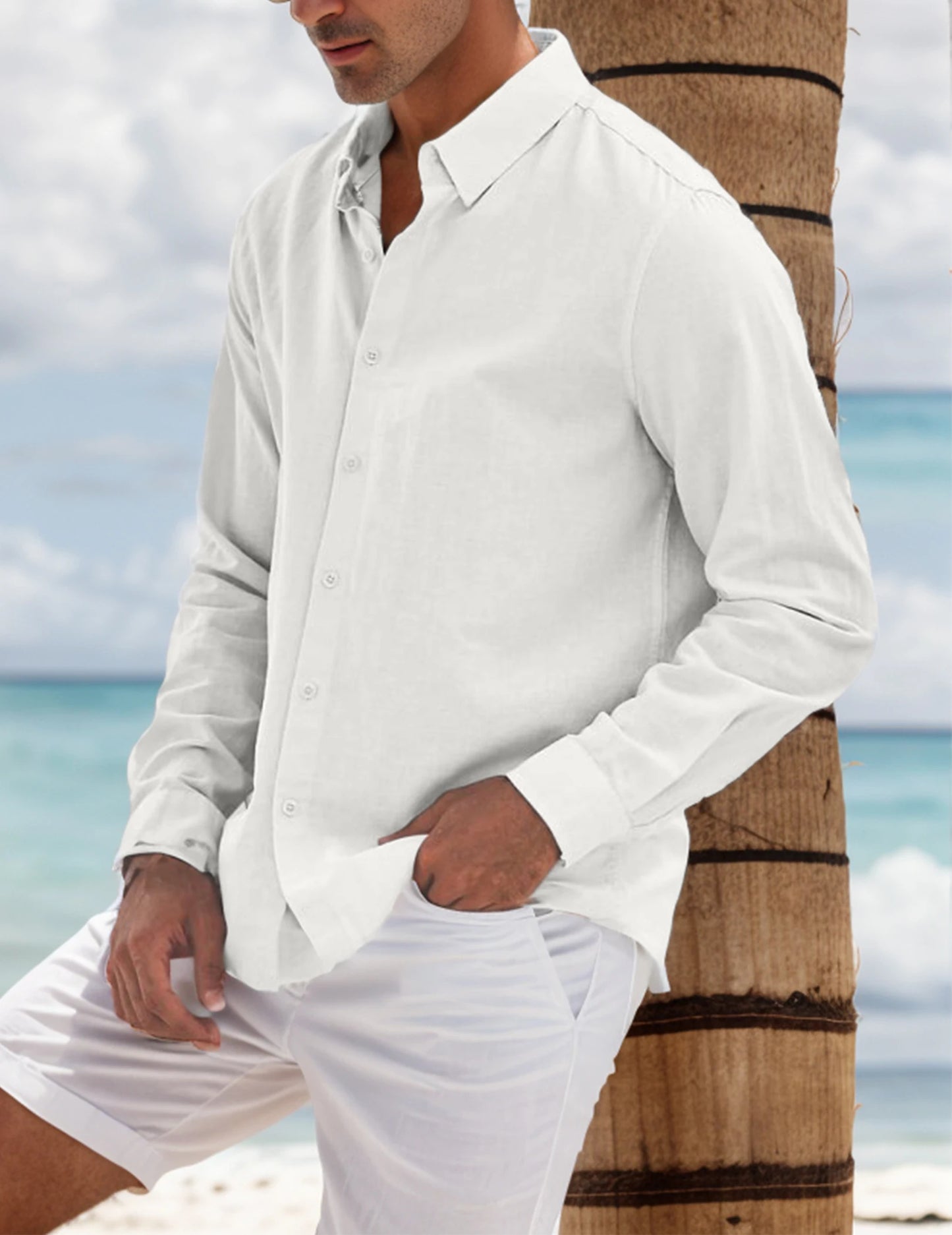 Men's Breathable Cotton Linen Button-Up Shirt for Formal Occasions - Ky Ky Kiwi