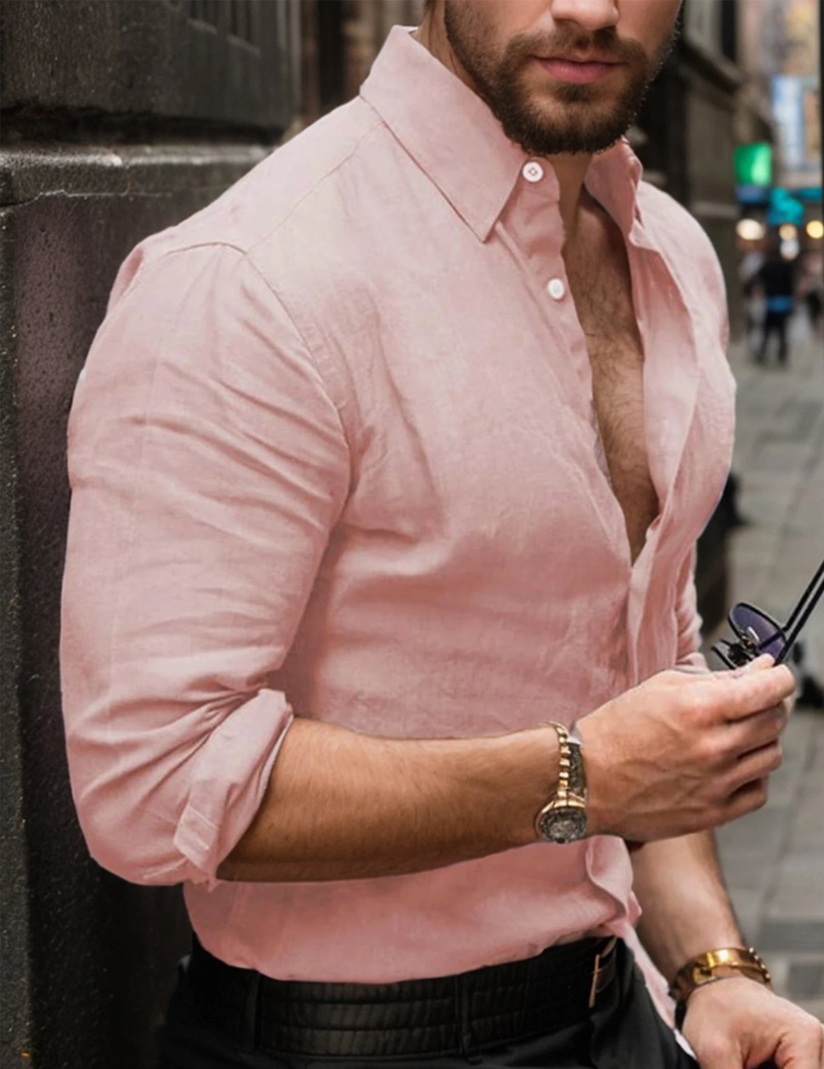 Men's Breathable Cotton Linen Button-Up Shirt for Formal Occasions - Ky Ky Kiwi