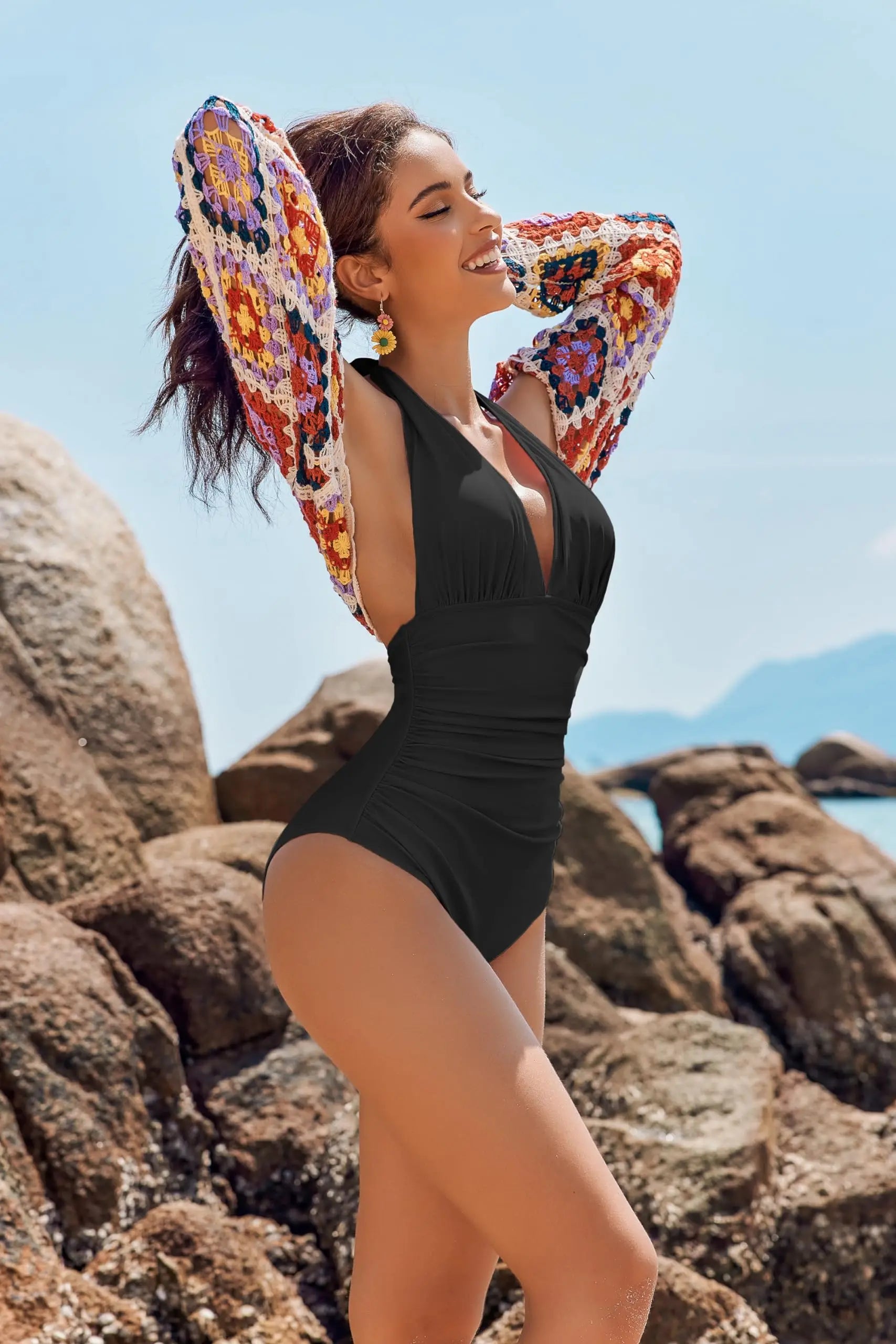 Sexy Slim V-Neck One-Piece Swimsuit for Women - Ky Ky Kiwi