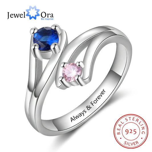 Personalized 925 Sterling Silver Engraved Birthstone Rings for Women - Ky Ky Kiwi
