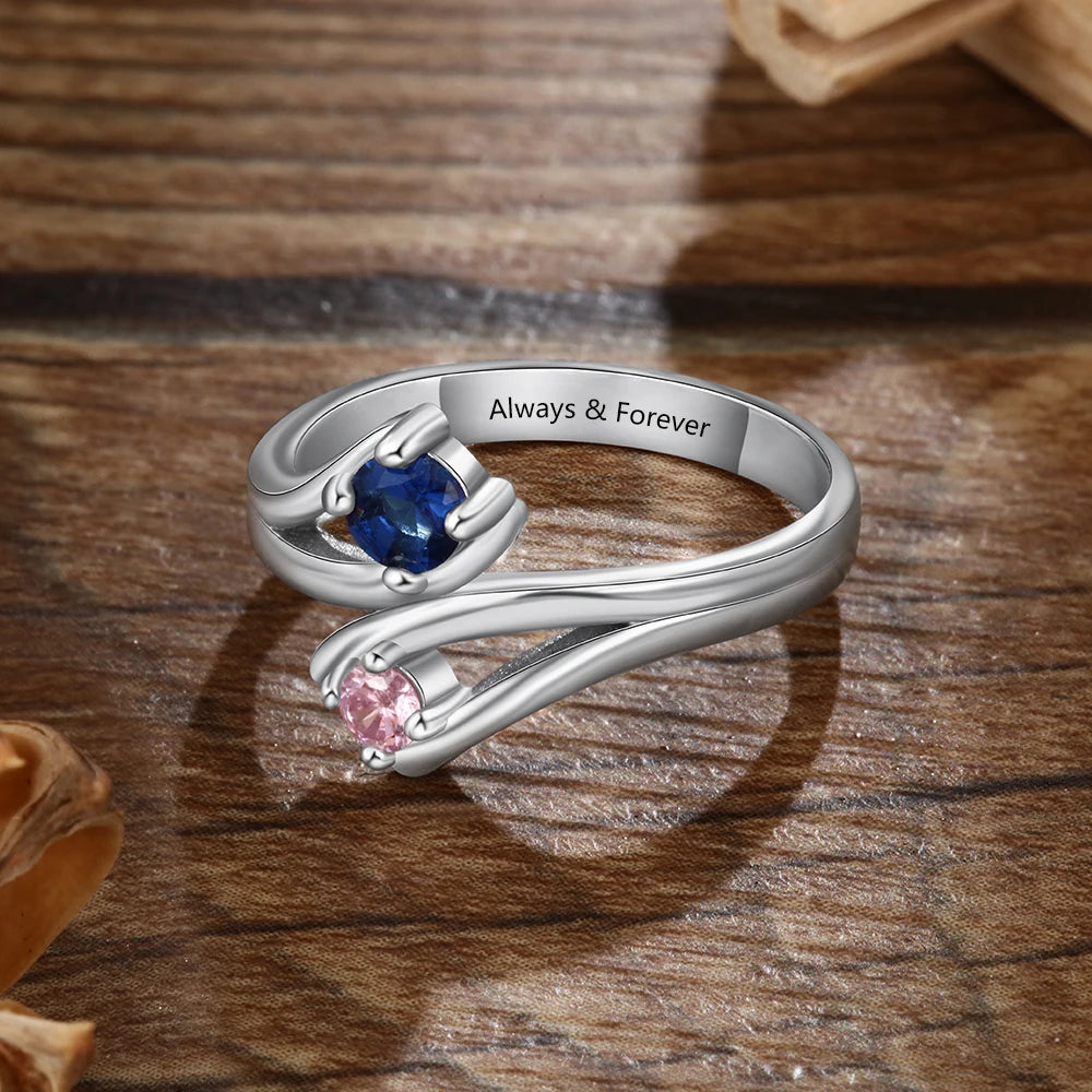 Personalized 925 Sterling Silver Engraved Birthstone Rings for Women - Ky Ky Kiwi