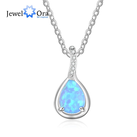 Sterling Silver Water Drop Blue Opal Pendant Necklace for Women - Ky Ky Kiwi