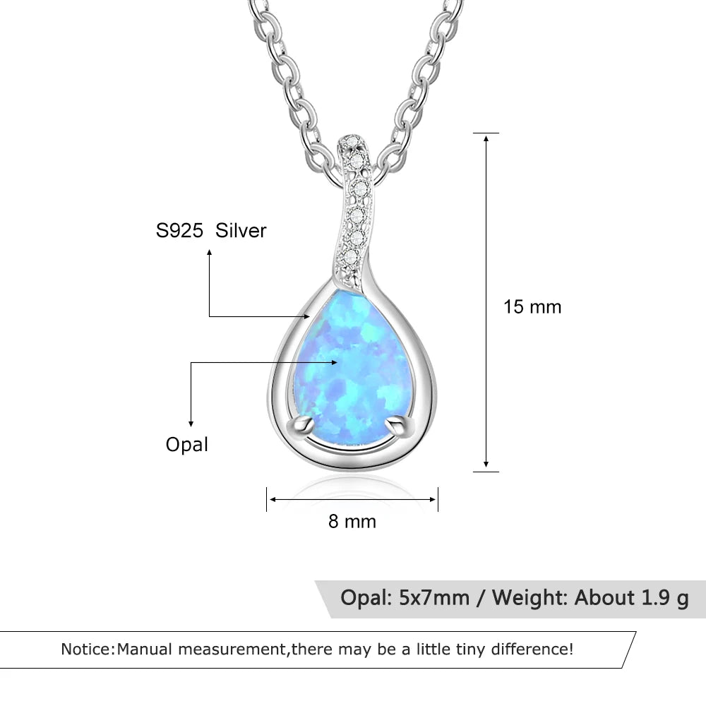 Sterling Silver Water Drop Blue Opal Pendant Necklace for Women - Ky Ky Kiwi