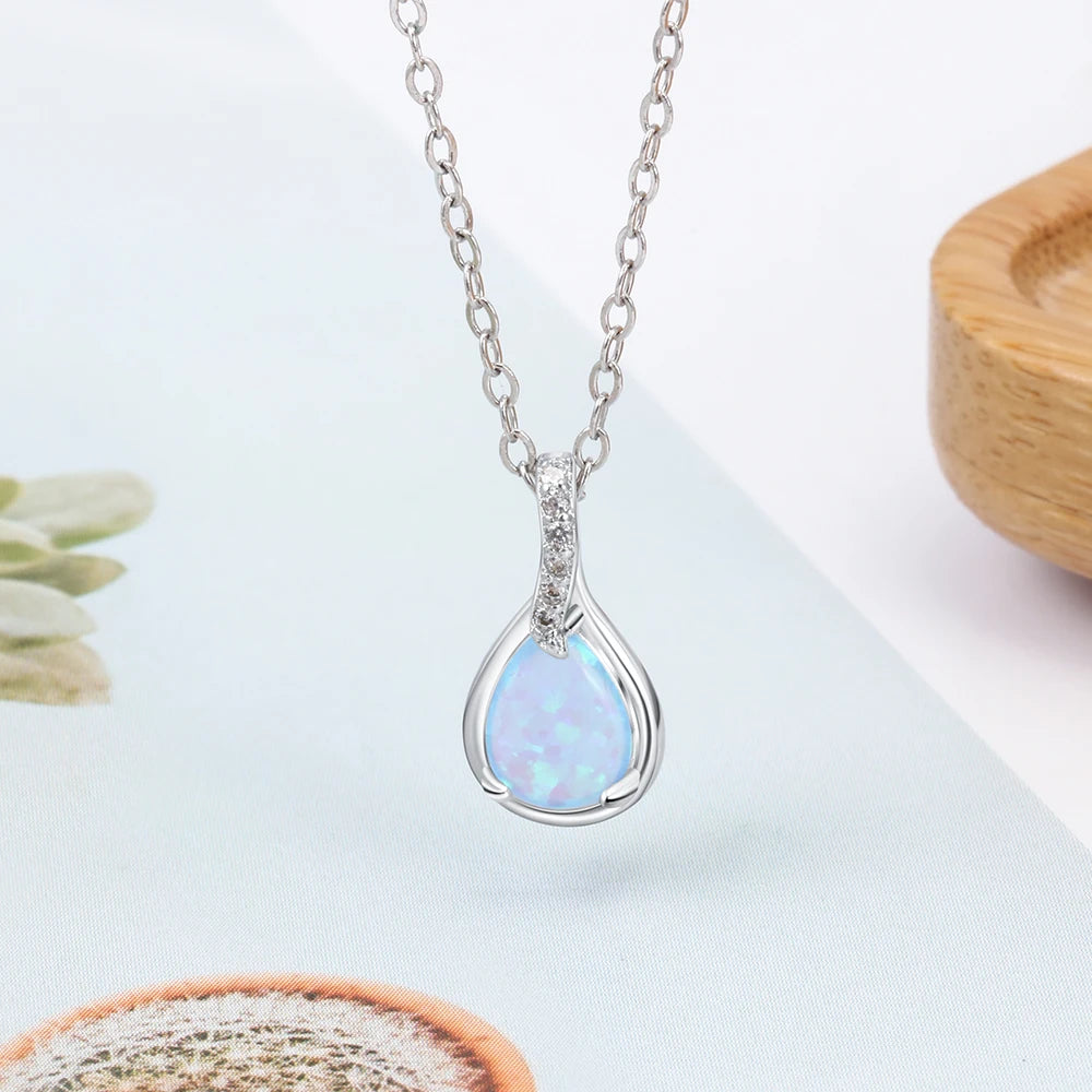 Sterling Silver Water Drop Blue Opal Pendant Necklace for Women - Ky Ky Kiwi
