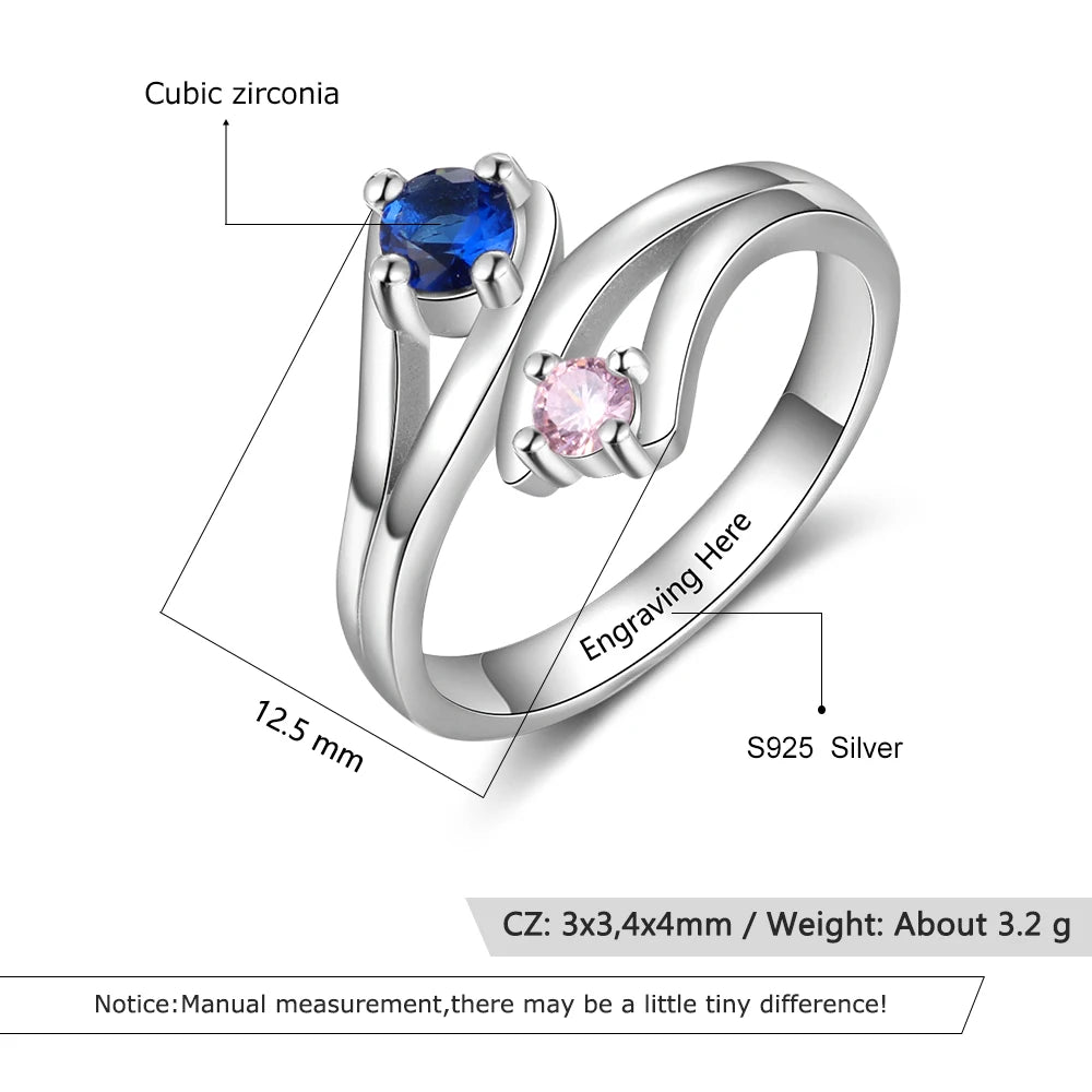 Personalized 925 Sterling Silver Engraved Birthstone Rings for Women - Ky Ky Kiwi