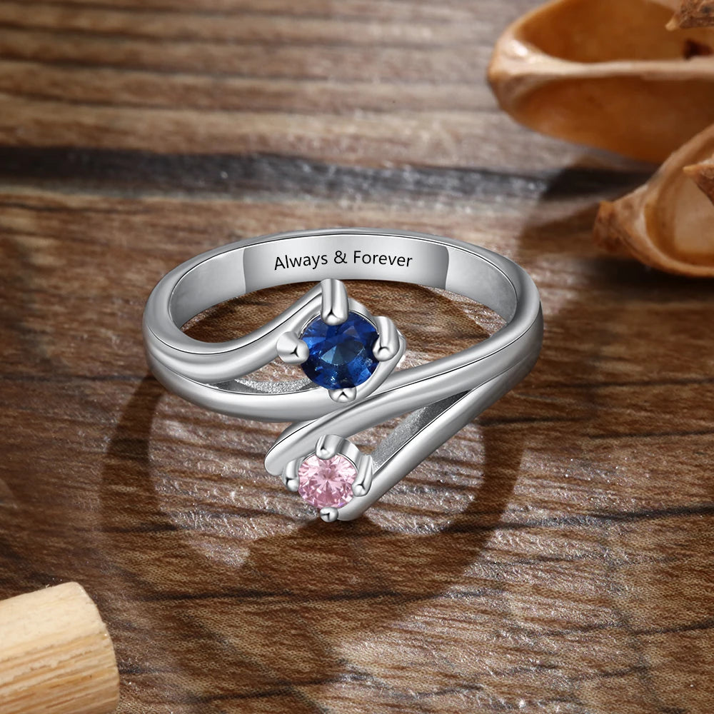 Personalized 925 Sterling Silver Engraved Birthstone Rings for Women - Ky Ky Kiwi