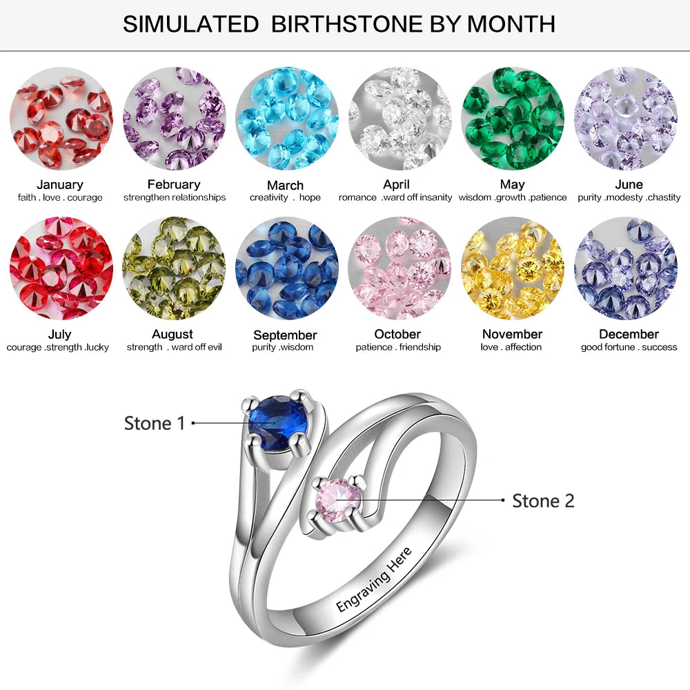 Personalized 925 Sterling Silver Engraved Birthstone Rings for Women - Ky Ky Kiwi