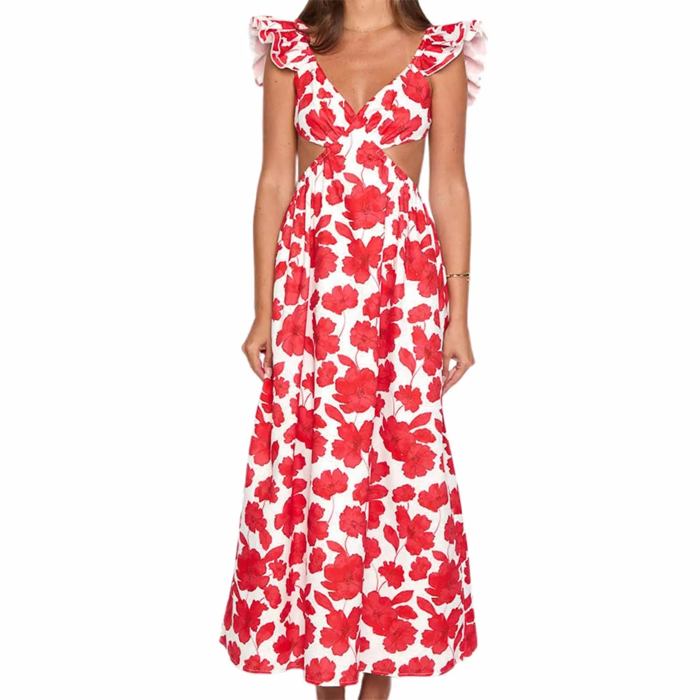 Women s Off-Shoulder Ruffle Maternity Dress with Empire Waist and Floral Print Knee-Length Pregnancy Clothes for Summer