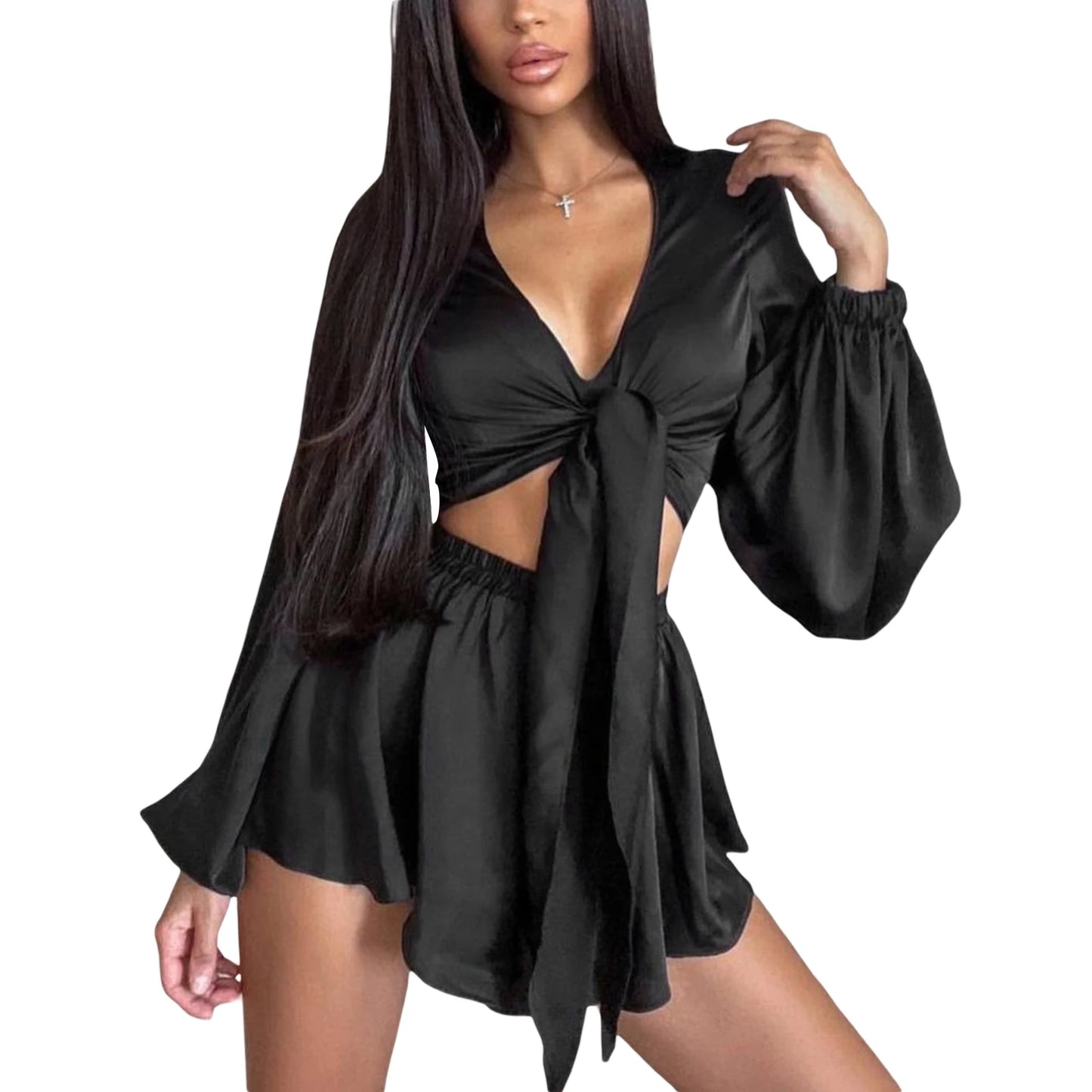 Women s Two Piece Outfit Off Shoulder Ruffle Crop Top with High Waist Shorts Set for Summer Beach Vacation