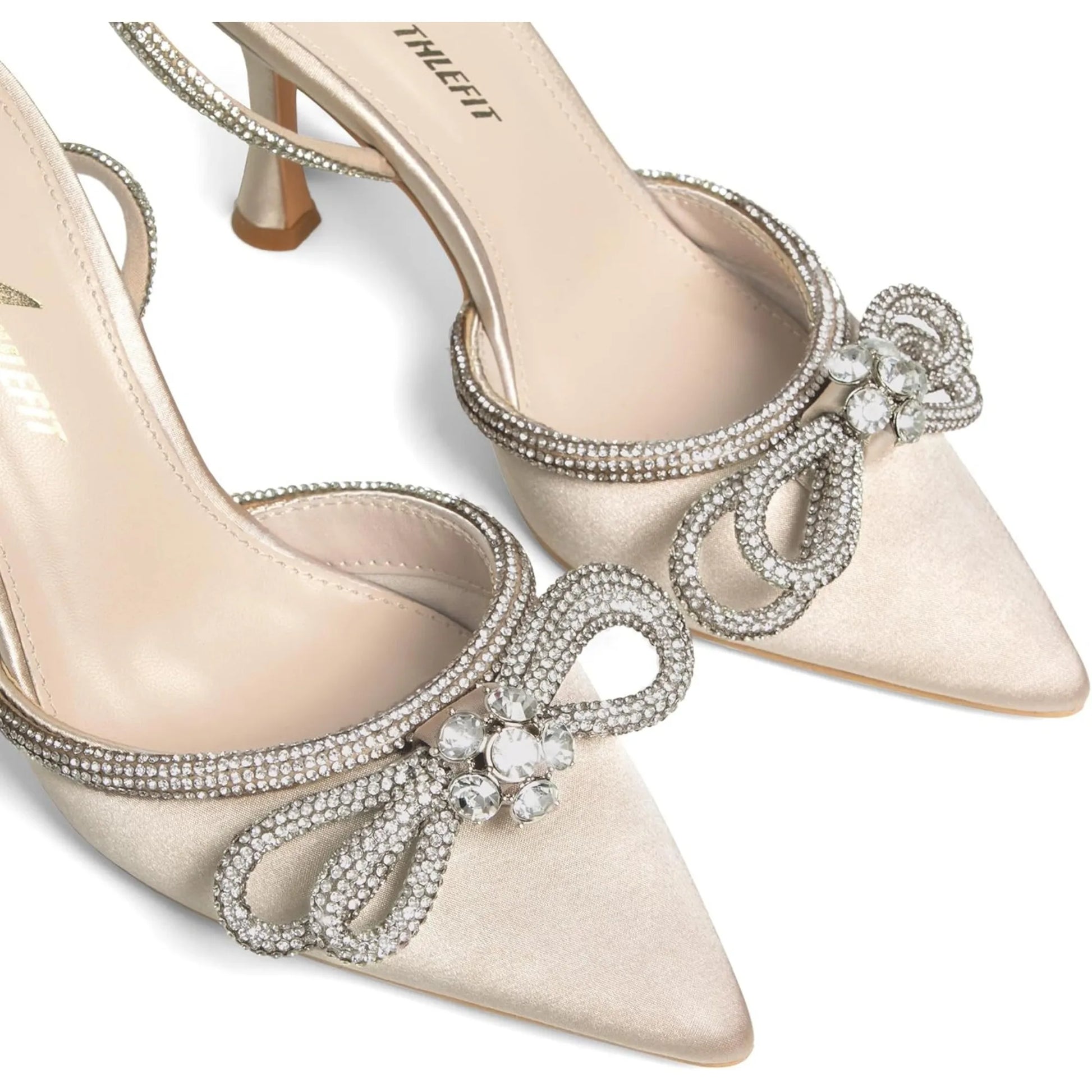 Women's Rhinestone Bow Ankle Strap Stiletto Heels for Weddings - Ky Ky Kiwi