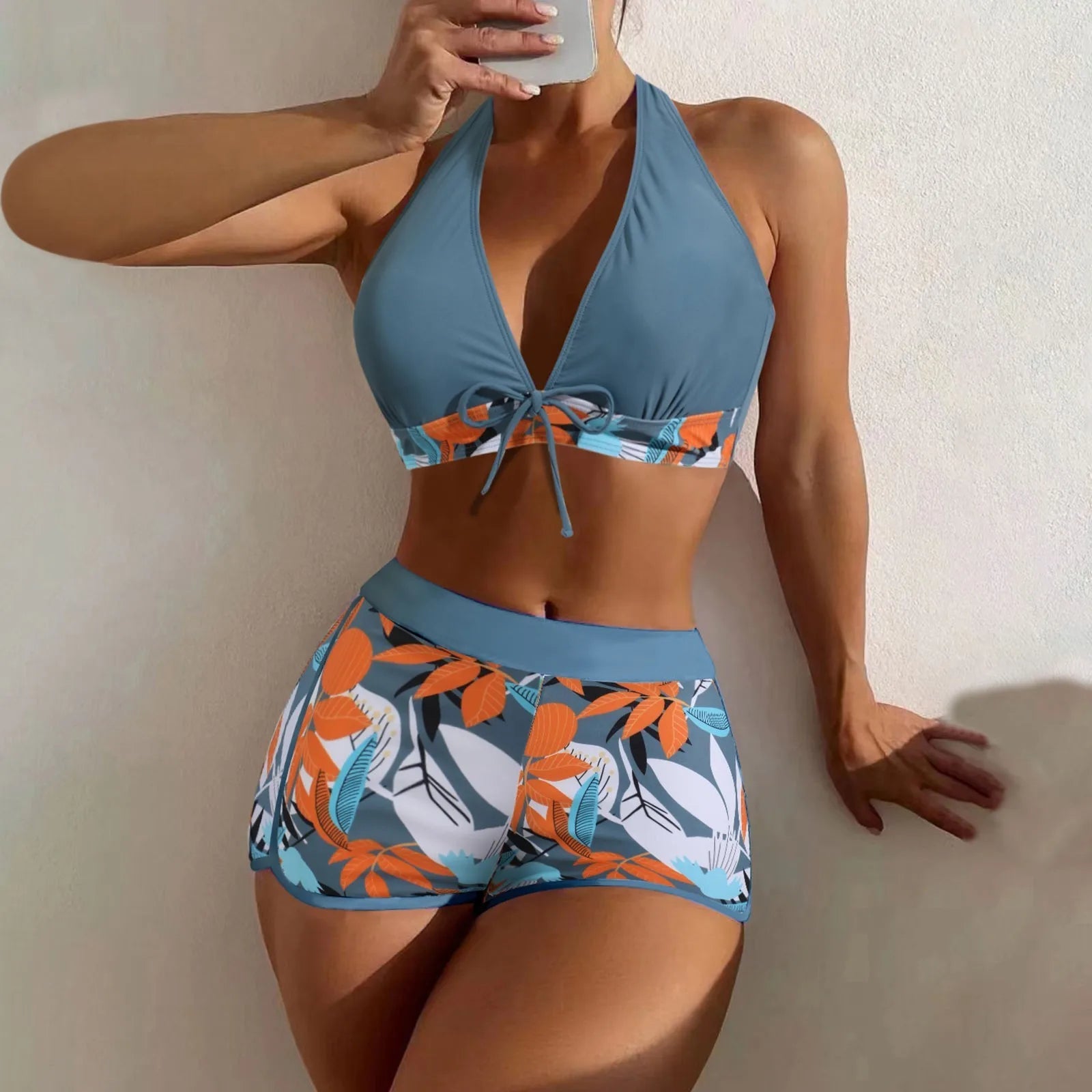 High Waist Plant Print Bikini Set for Women Beachwear - Ky Ky Kiwi