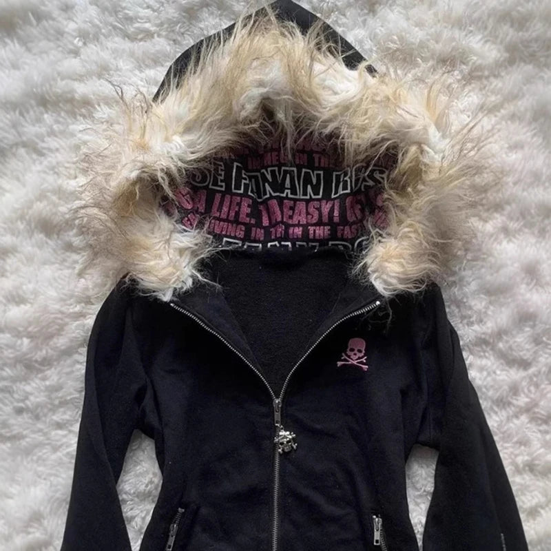 Hooded Fur Collar Long Sleeve Jacket for Trendy Style - Ky Ky Kiwi