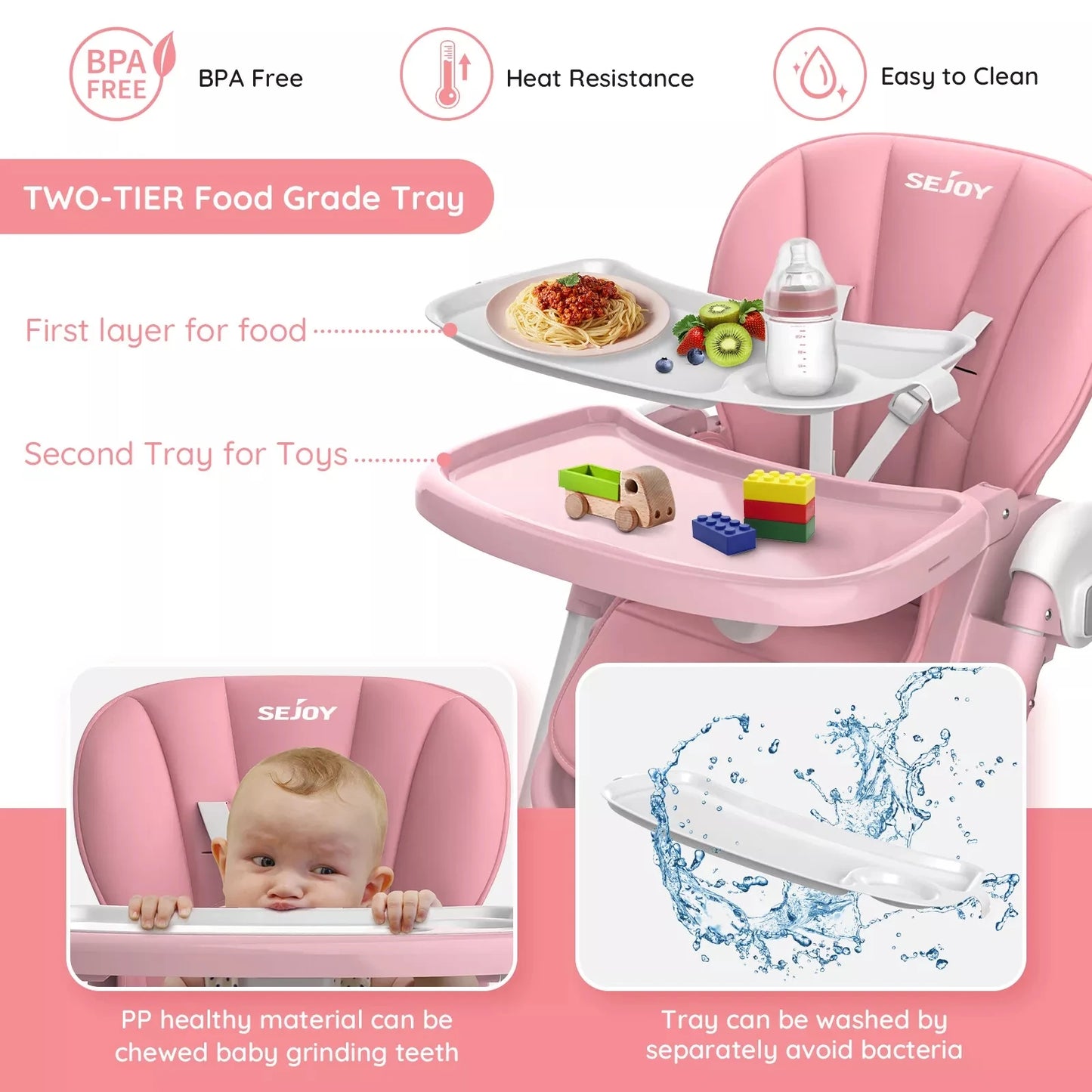 SEJOY Convertible Folding Baby High Chair with Removable Tray - Ky Ky Kiwi