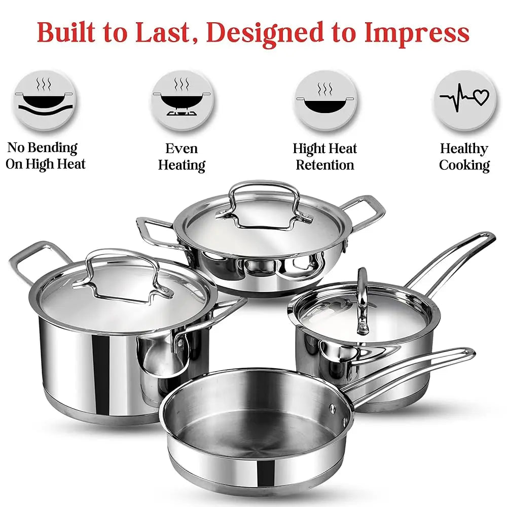 Classique Deluxe Stainl Steel Cookware Set Of 4 Pcs/Saucepan, Saucepot, Wok And Frypan/Steel Utensils Cooking Set For Kitchen,