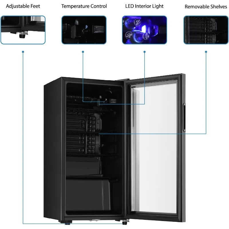 Beverage Refrigerator, 3.2 Cu.ft Mini Fridge with Double Glass Door, Cooler for Soda, Beer or Wine for Home