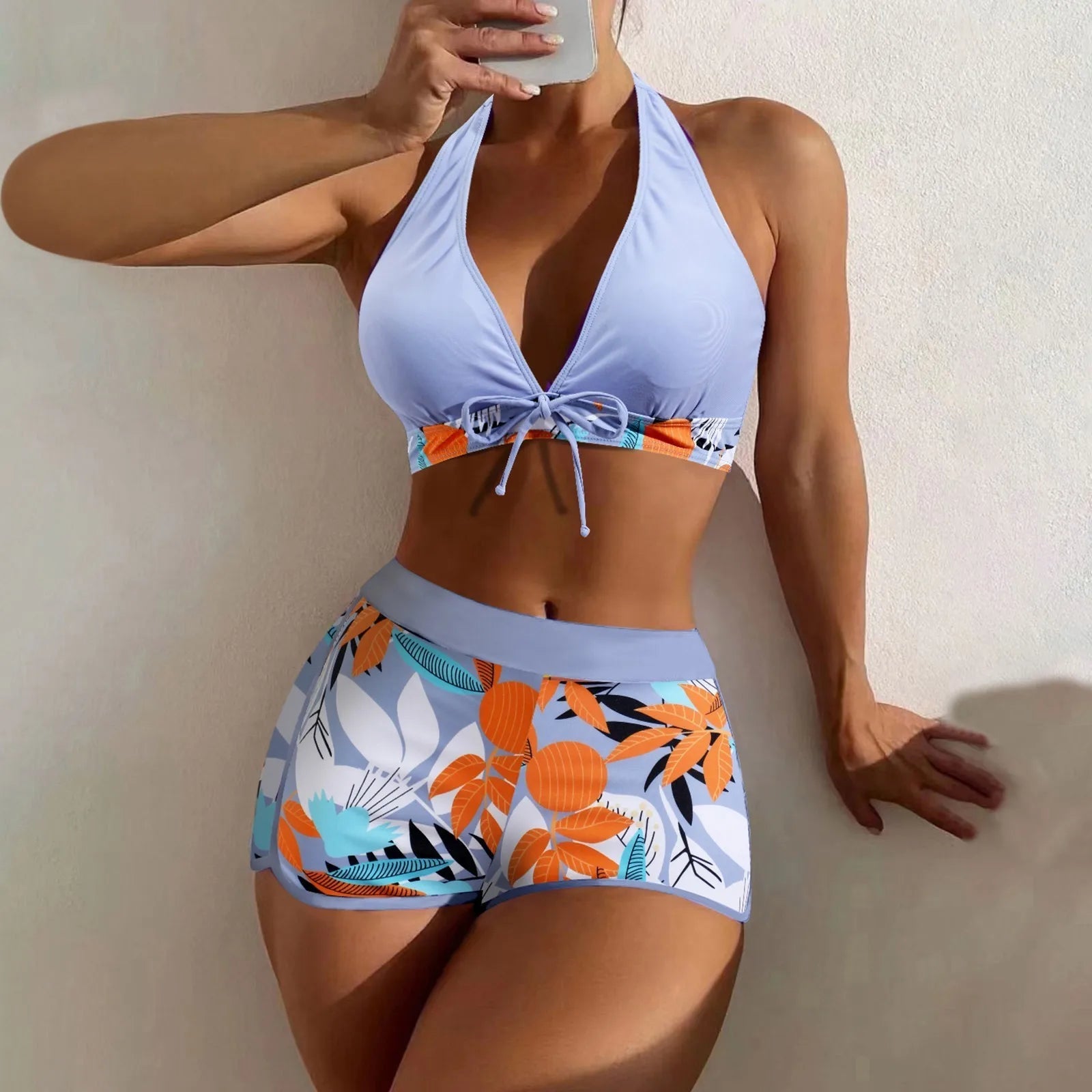 High Waist Plant Print Bikini Set for Women Beachwear - Ky Ky Kiwi