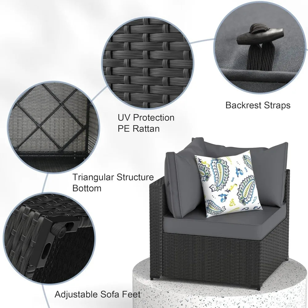 Modern 5 Piece Wicker Patio Furniture Set with Ottoman - Ky Ky Kiwi