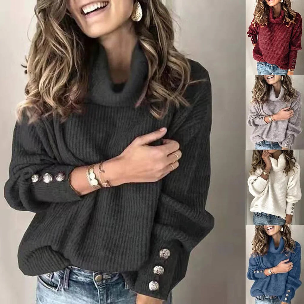 Ladies Turtleneck Pullover Casual Knitted Sweater for Autumn - Ky Ky Kiwi