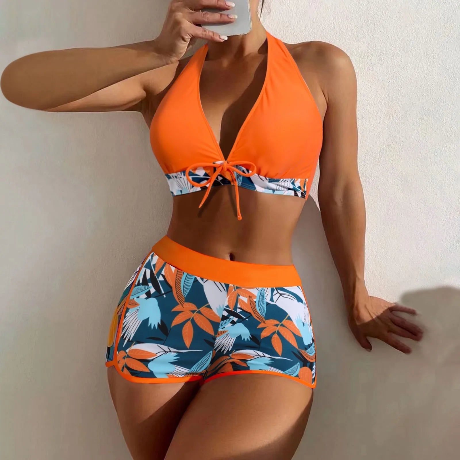 High Waist Plant Print Bikini Set for Women Beachwear - Ky Ky Kiwi
