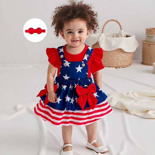 Toddler Girls Independence Day Clothing Set with Headband Outfit - Ky Ky Kiwi