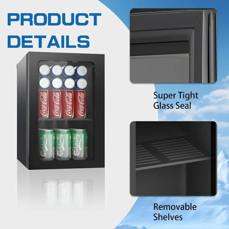 Compact Beverage Refrigerator,20 Can/0.9 Cubic Feet Fridge with Glass Front Door for Soda, Beer or Wine, Under Counter Small