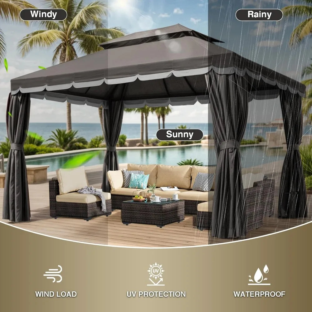 Outdoor Gazebo Canopy Tent with Mosquito Netting and Curtains - Ky Ky Kiwi