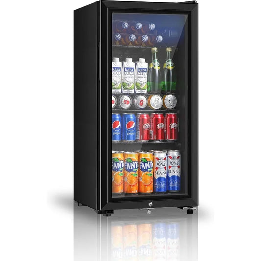 Beverage Refrigerator, 3.2 Cu.ft Mini Fridge with Double Glass Door, Cooler for Soda, Beer or Wine for Home