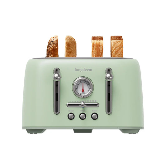 4-Slice Toaster with 1.6" Extra-Wide Slots, 6-Level Browning Control & Bagel/Defrost, Removable Crumb Tray, Auto Shutoff, Green