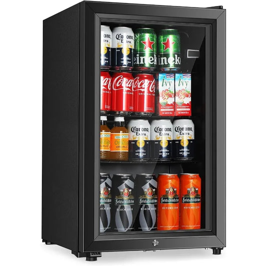 Beverage Refrigerator With 80 Can,Freestanding Beverage Cooler For Office, Home|Double Glass Door&Adjustable Shelving