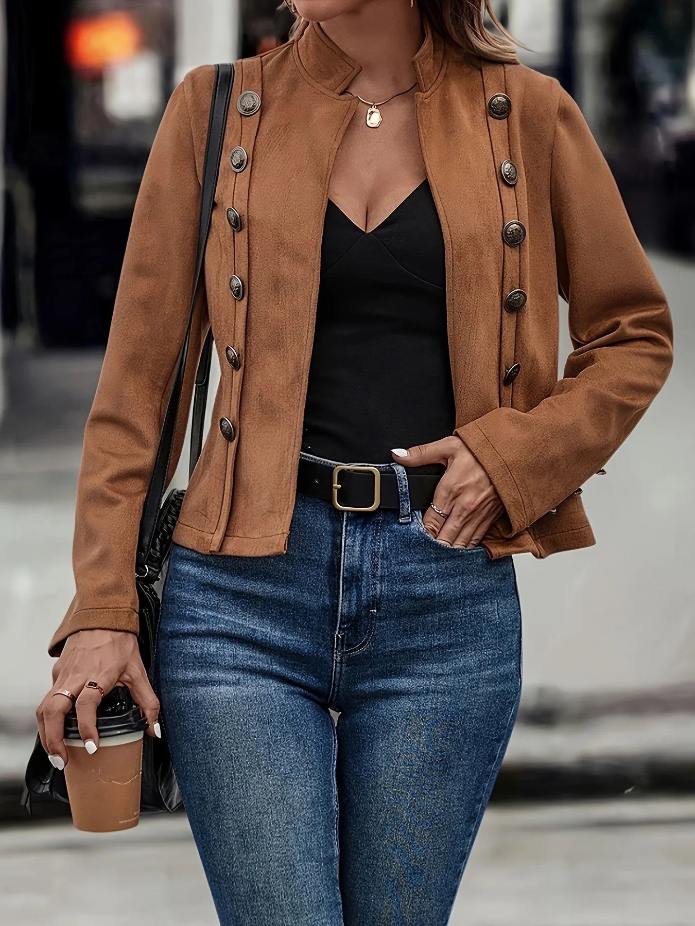 Women's Double Breasted Decorative Jacket for a Slim Look - Ky Ky Kiwi