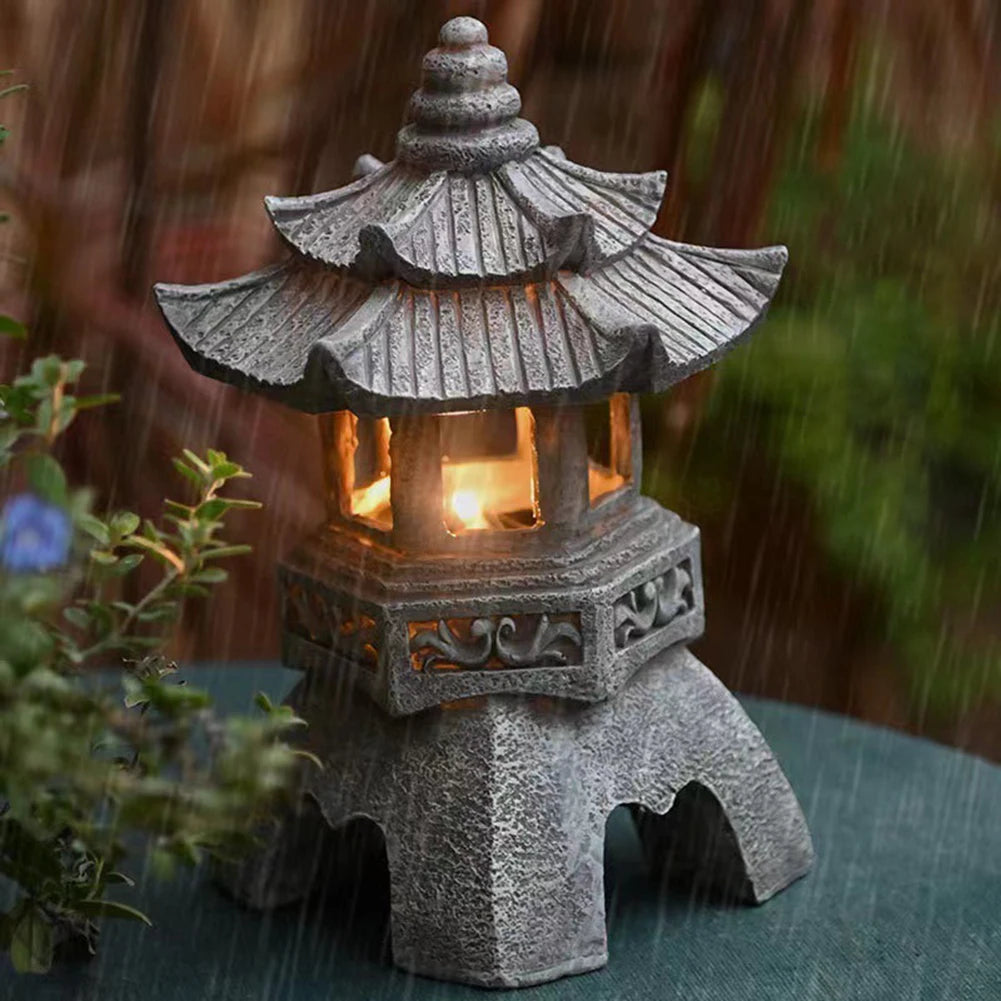 Solar LED Stone Pagoda Lantern For Outdoor Landscape Lighting - Ky Ky Kiwi