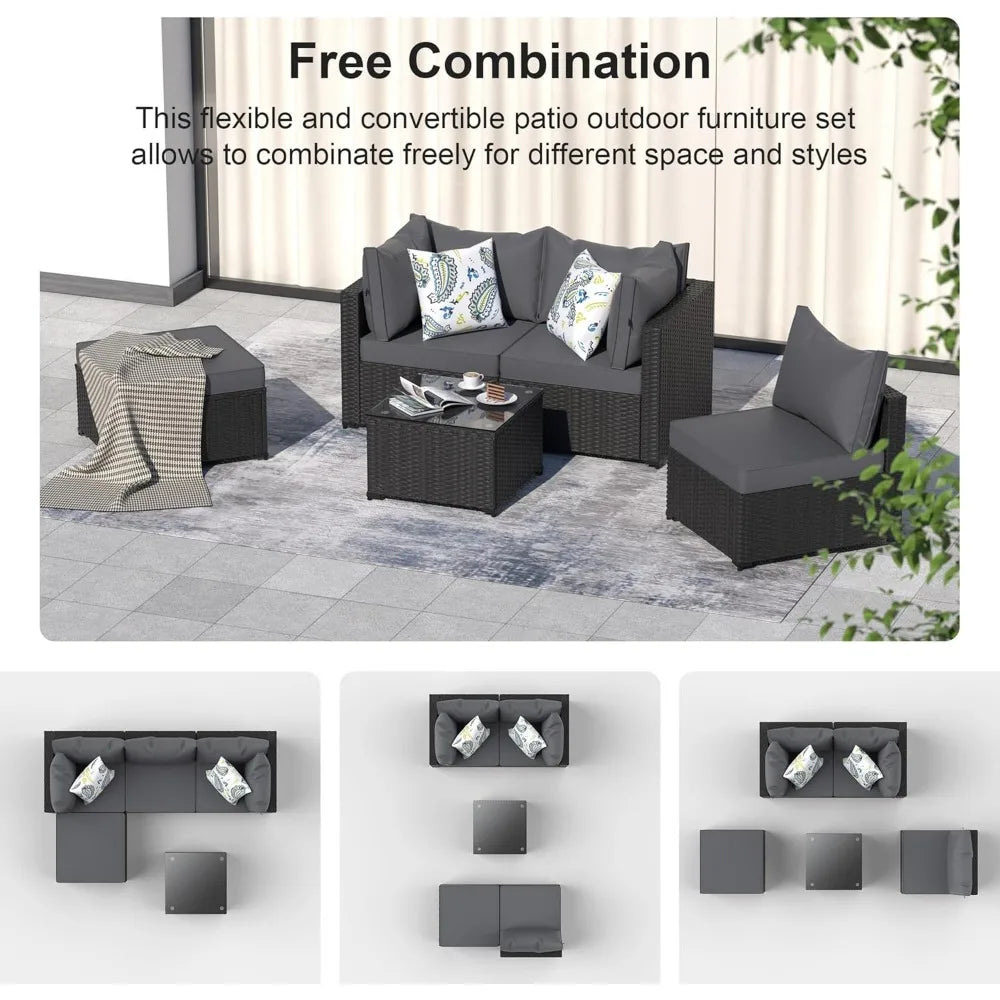 Modern 5 Piece Wicker Patio Furniture Set with Ottoman - Ky Ky Kiwi