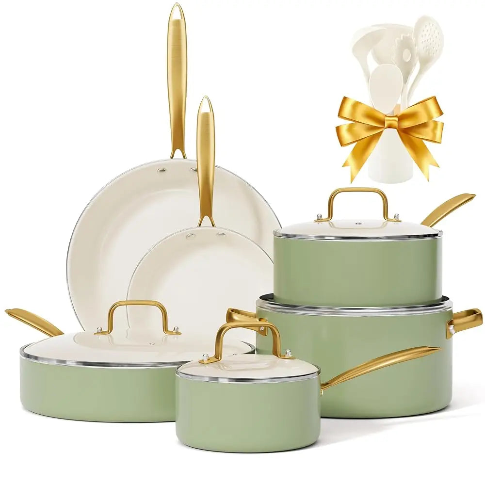 Pots And Pans Set Non Sti - Ceramic Cookware Set With Cooking Utensils Set, Non Toxic Kitchen Cookware Sets Dutch Oven Pot With