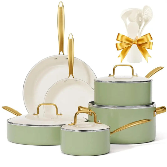 Pots And Pans Set Non Sti - Ceramic Cookware Set With Cooking Utensils Set, Non Toxic Kitchen Cookware Sets Dutch Oven Pot With