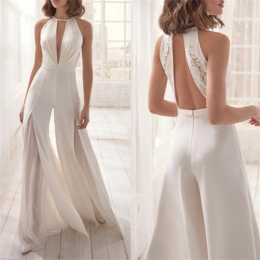 Women'S Dress Summer Layered Temperament 2024 Retro Dress Sleeveless Fashionable Deep V-Neck Slim-Fit Jumpsuits Dance Party