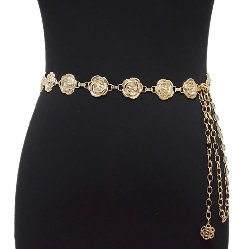 Gold and Silver Rose Chain Belt for Women Fashion Accessories - Ky Ky Kiwi