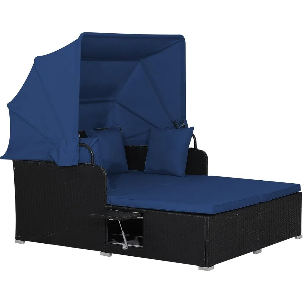 Outdoor Wicker Daybed with Canopy and Cushions for Relaxation - Ky Ky Kiwi