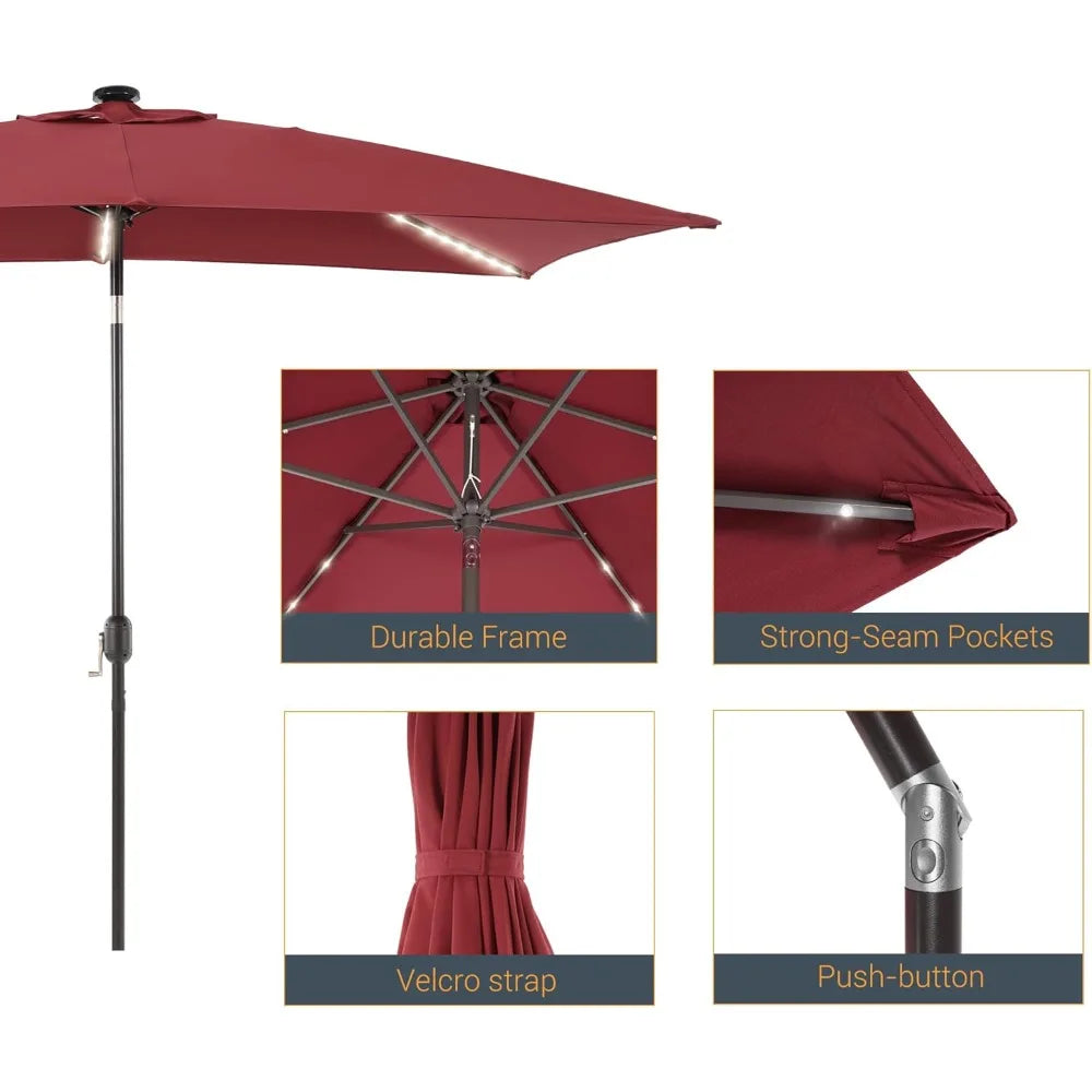 Solar-Powered Rectangle Patio Umbrella with Tilt and Crank - Ky Ky Kiwi