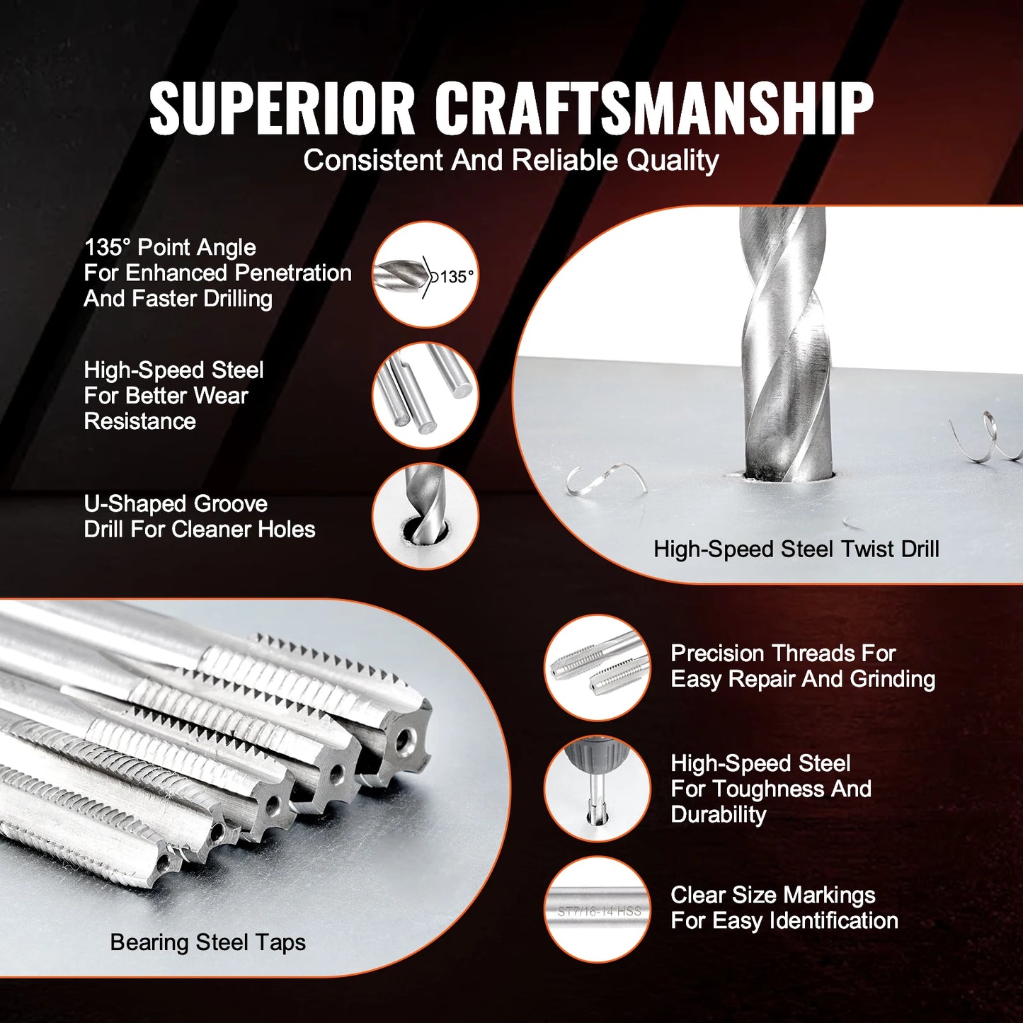 VEVOR Helicoil Thread Repair Kit SAE and Metric Rethreading Tool Kit HSS Drill Bits Thread Inserts Breakoff Installation Tools